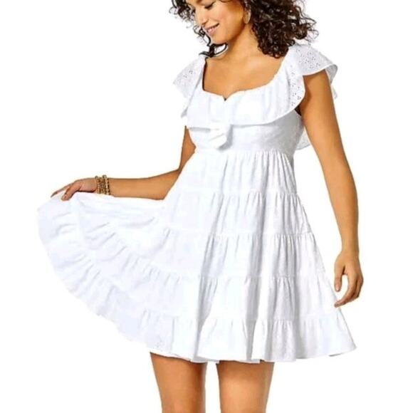 Lilly Pulitzer Dresses & Skirts - Lilly Pulitzer Emie Dress Resort White Ditsy Vine Eyelet Ruffle Sweetheart Sz 8